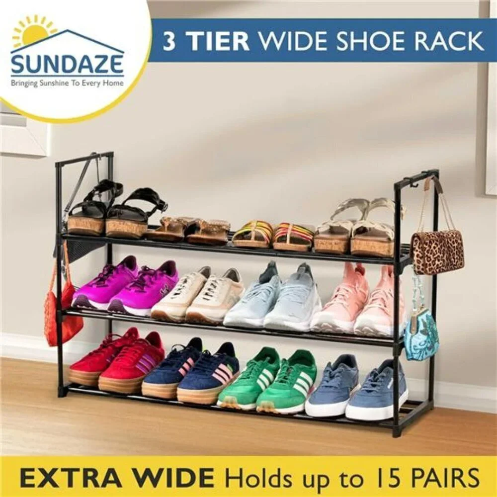 Shoe Rack 3 Tier Metal Organizer Shelf Entryway Closet Storage Holds 15 Pairs